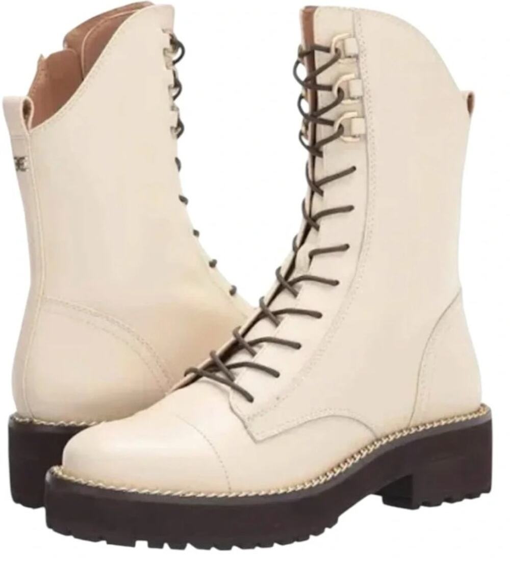 Copied - Sam Edelman Lenley Modern Ivory Leather Combat Boots H8592L2100 size 6
